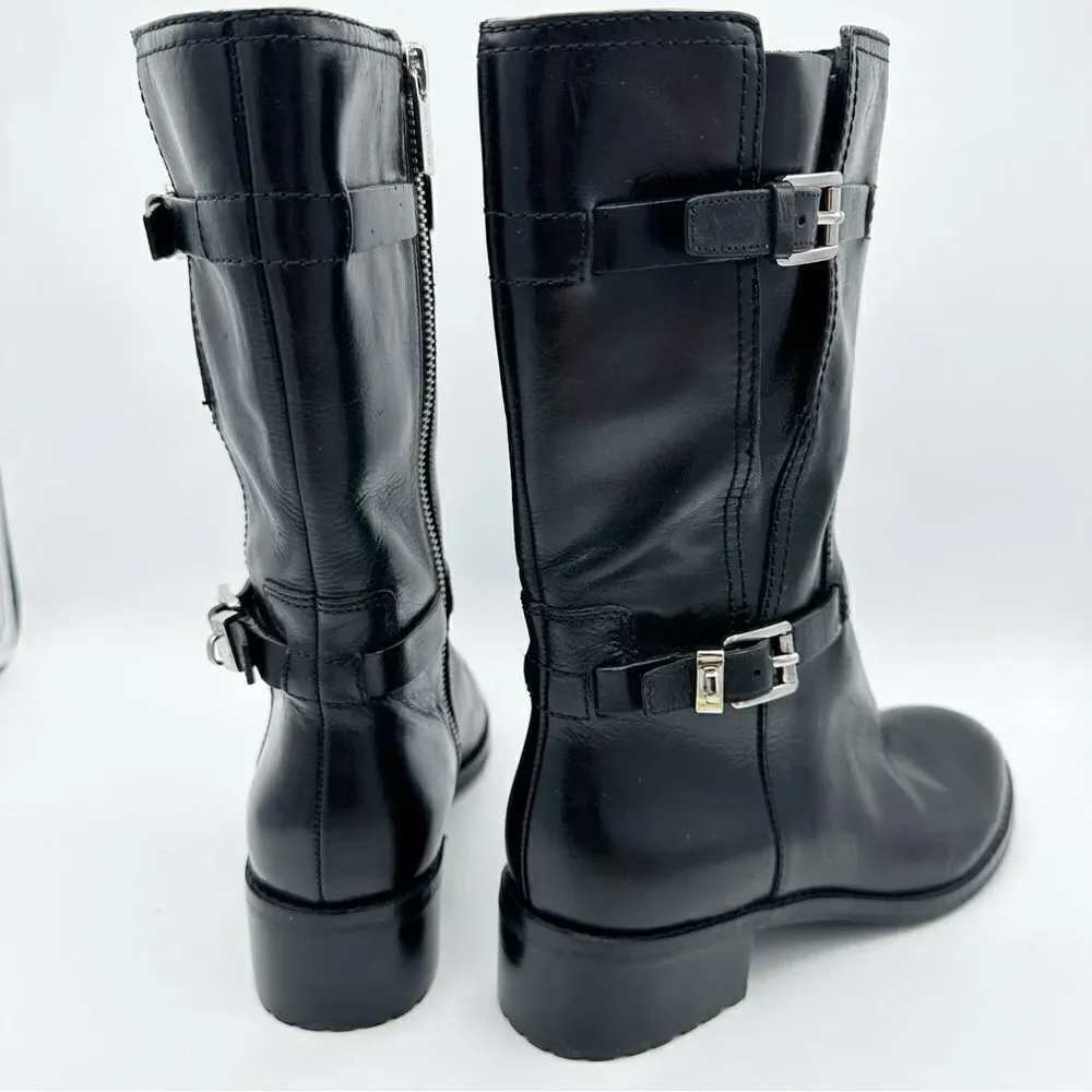 Michael Kors Chunky Heel Moto Boot Black Silver Buckles Lug Sole Sz‎ 7.5 - Picture 5 of 14
